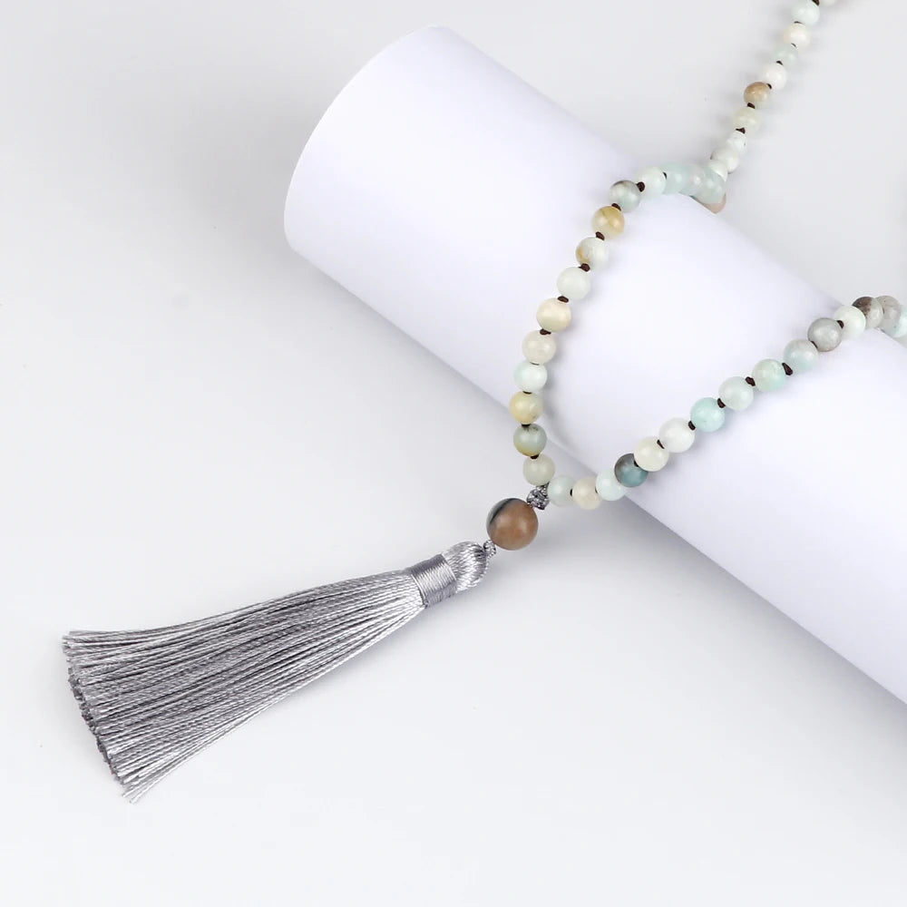 Bohemian Amazonite Mala Beads with Tassel