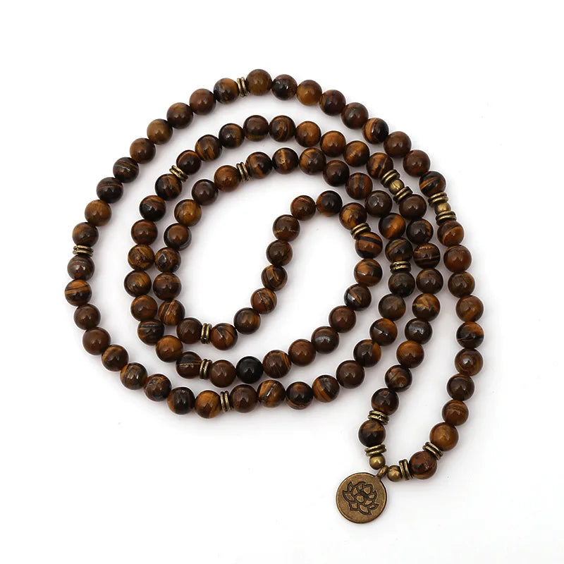 Tiger Eye Mala Beads with Charm