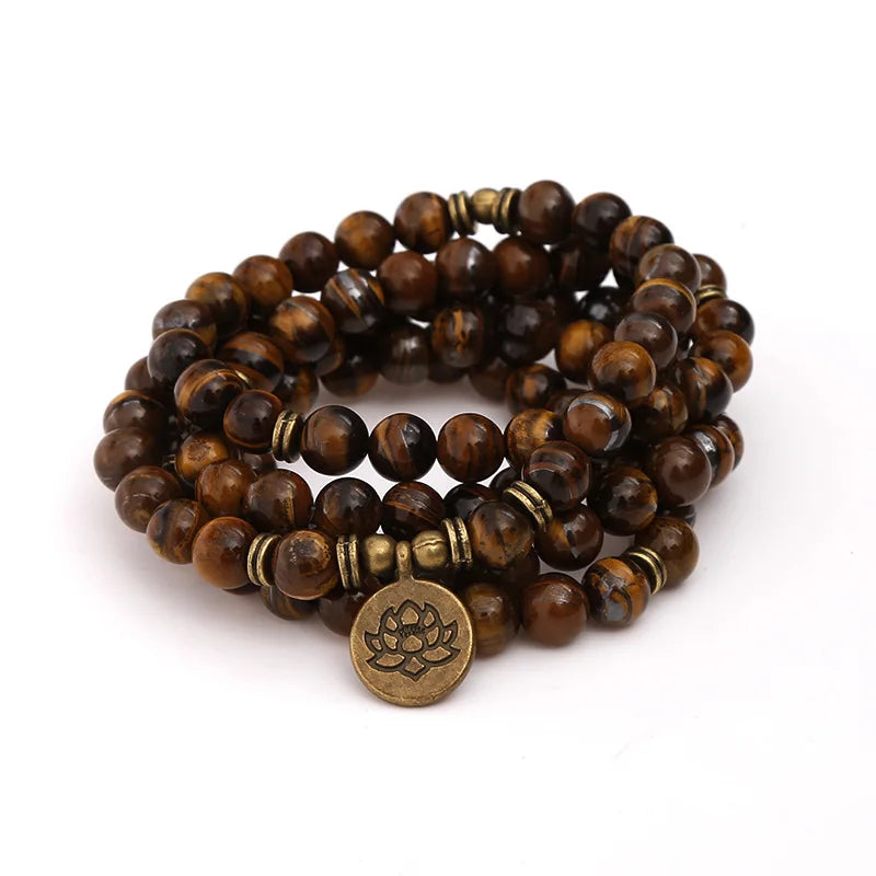 Tiger Eye Mala Beads with Charm