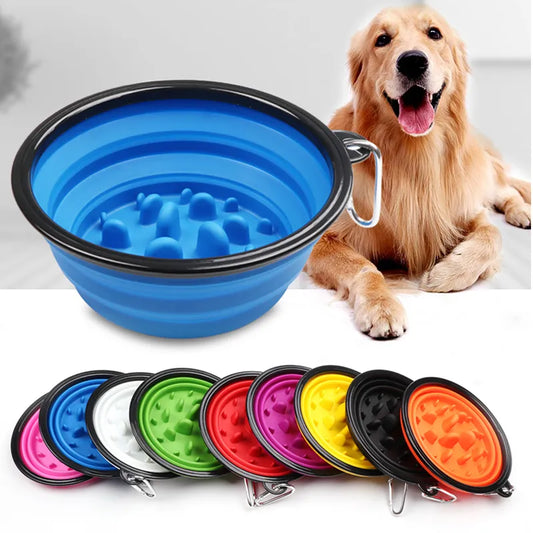 Eco-Friendly Silicone Travel Slow Food Bowl for Pets, Collapsable with Buckle