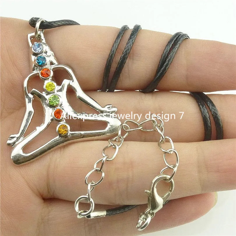 Multicolor Chakra Meditation Pendant Leather Necklace