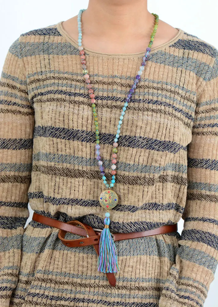 Natural Stone Mala Beads with Stunning Nepalese Charm & Tassel