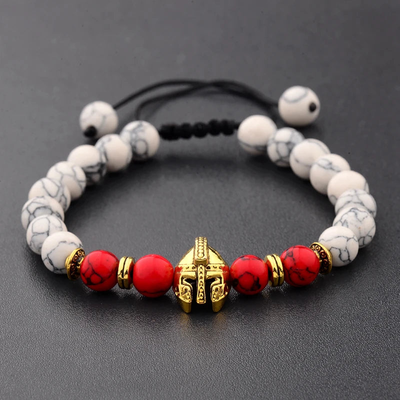 Natural Lava Stone Roman Knight Spartan Warrior Gladiator Helmet Bracelet Stone Bead