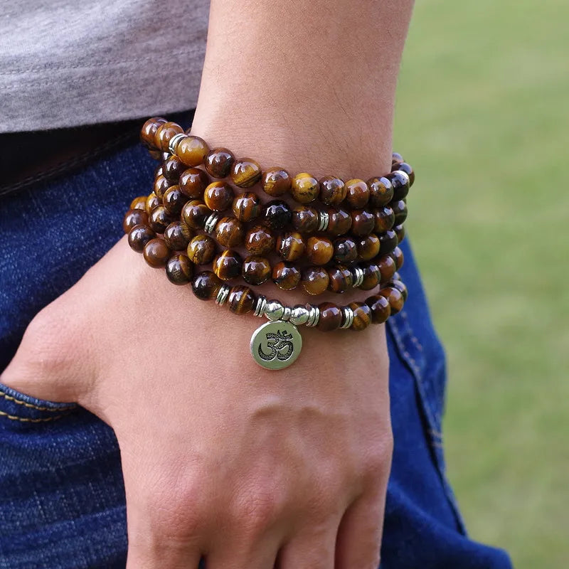 Tiger's Eye Mala Beads with Charm