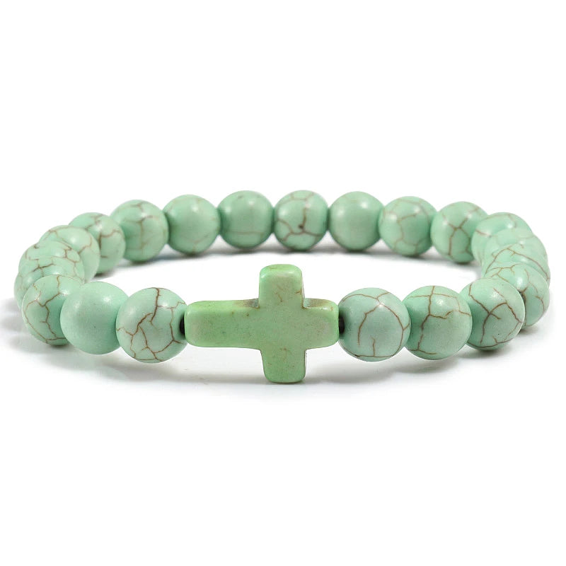 Natural Stone Beaded Bracelet with Cross Charm