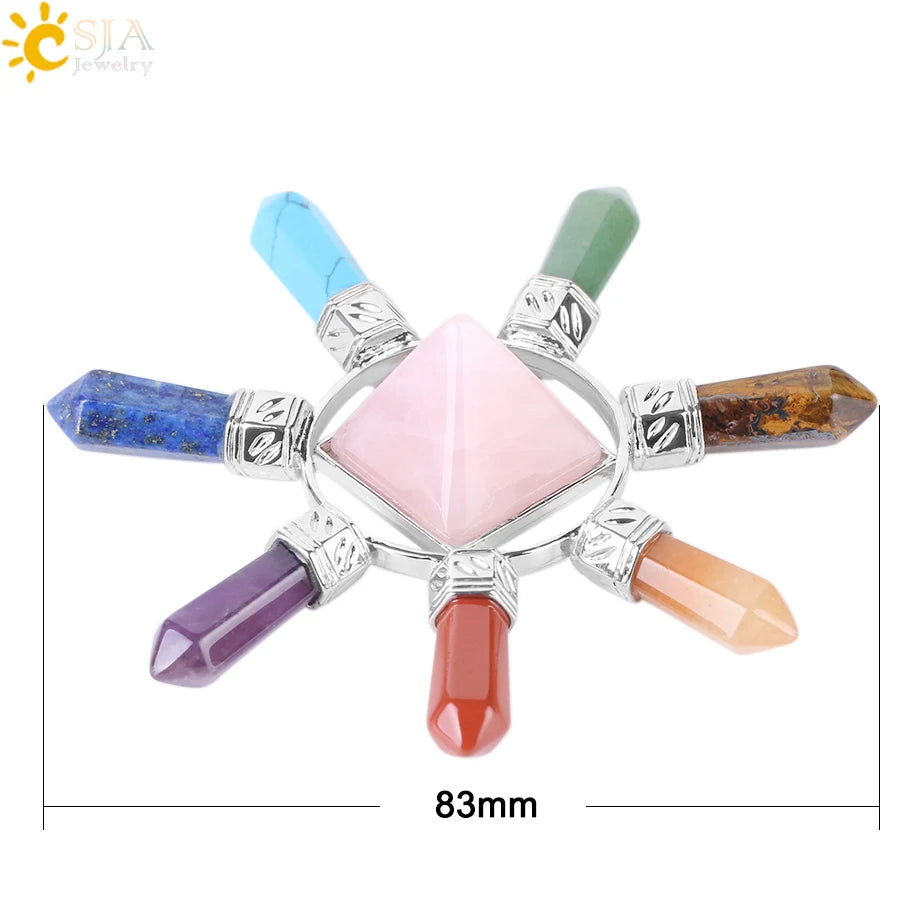 7 Chakra Natural Stone Meditation Crystal Pyramid Hexagonal Prism