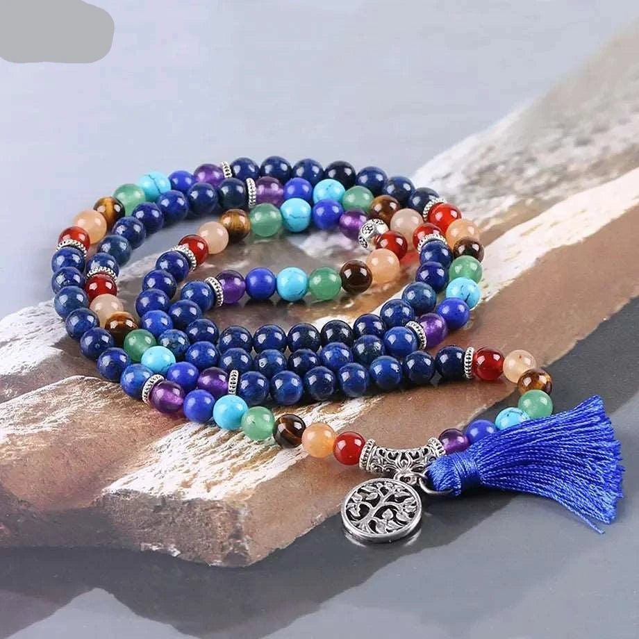 Assorted Semi Precious Stone Mala Beads with Tassel & Charm