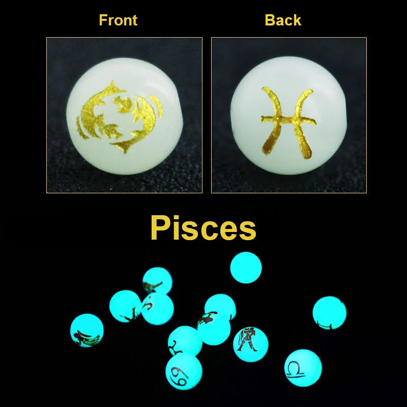 Pisces 12 Constellation Star Sign Glow in the Dark Mala Beads - Celestial-inspired Meditation Accessories for Enhanced Practice