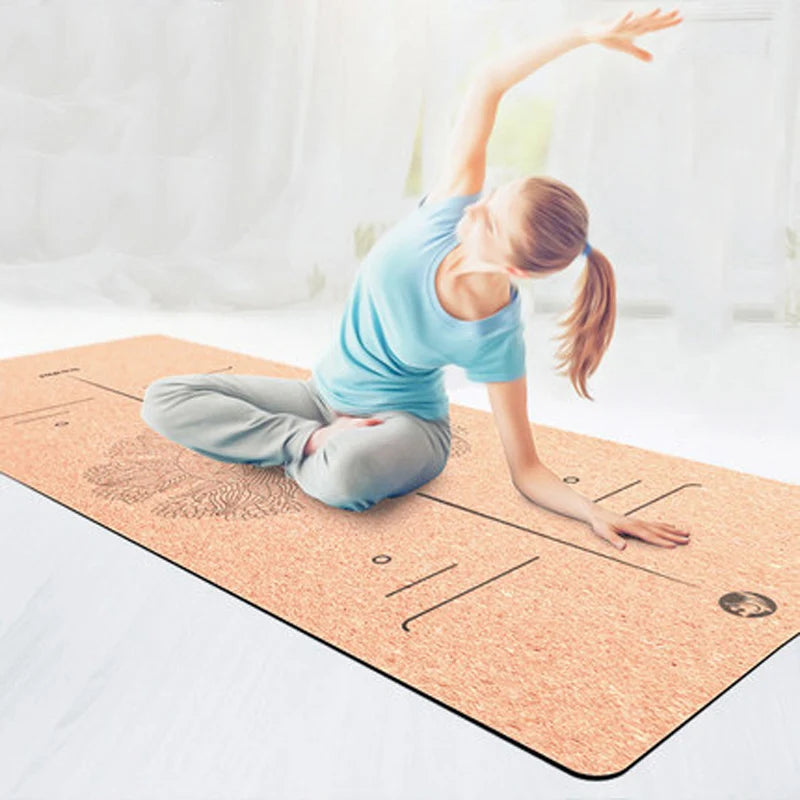 TPE+Cork Non-slip Yoga Mat Fitness Mats Position Line Eco-friendly Natural Cork Yoga Mattress Pilates Mat Exercise Training Mats