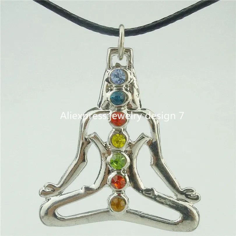 Multicolor Chakra Meditation Pendant Leather Necklace