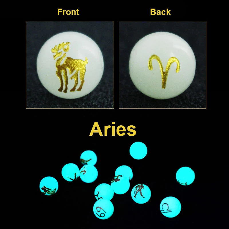 Aries 12 Constellation Star Sign Glow in the Dark Mala Beads - Celestial-inspired Meditation Accessories for Enhanced Practice