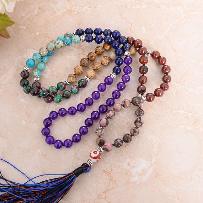 7 Chakra Mala Bead Natural Stone Necklace with Tassel