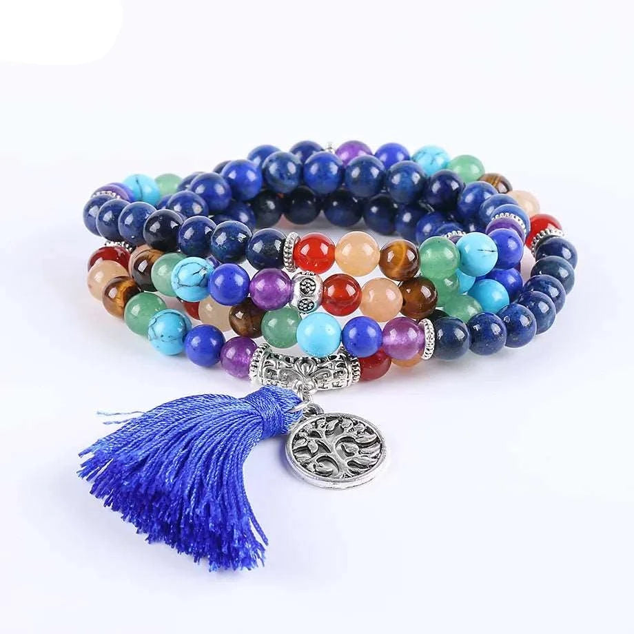 Assorted Semi Precious Stone Mala Beads with Tassel & Charm