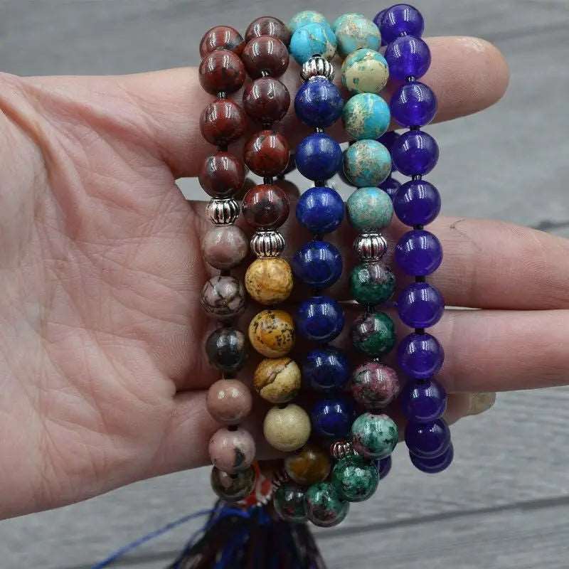 7 Chakra Mala Bead Natural Stone Necklace with Tassel