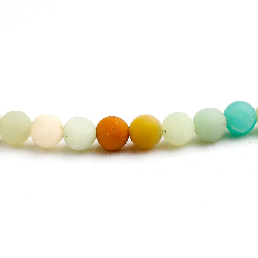 Natural Matte Amazonite Mala Beads with Charm