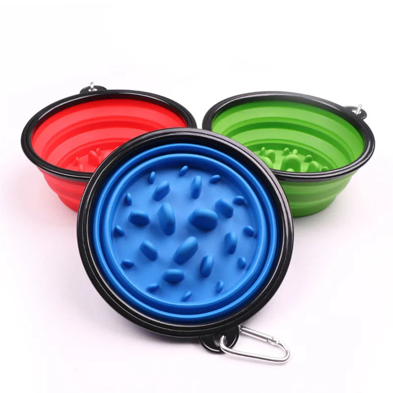 Eco-Friendly Silicone Travel Slow Food Bowl for Pets, Collapsable with Buckle