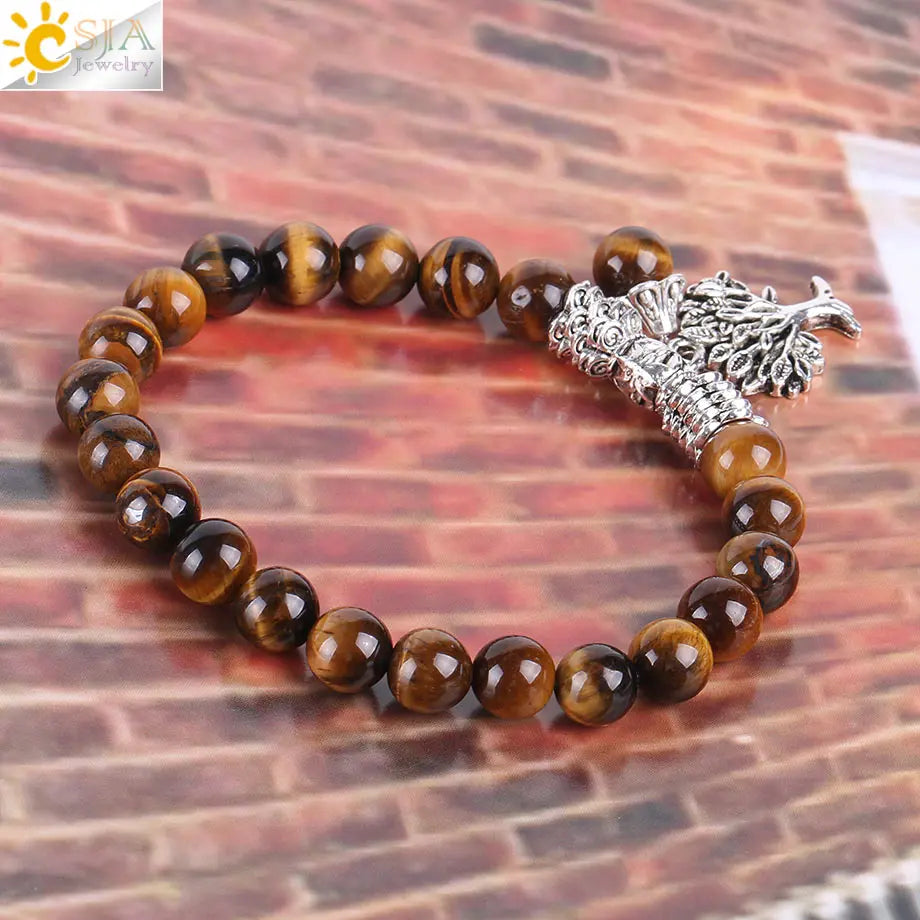 Natural Tiger's Eye Bracelet with Tree of Life Charm Life with Energy for Luck