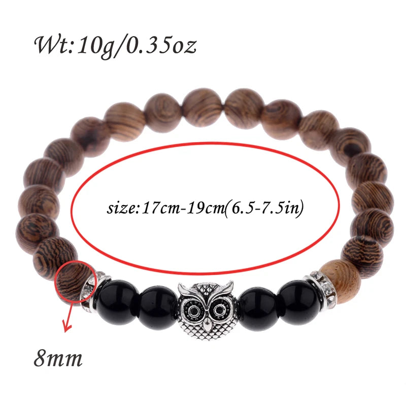 Wooden Bead Bracelets with Owl Charm