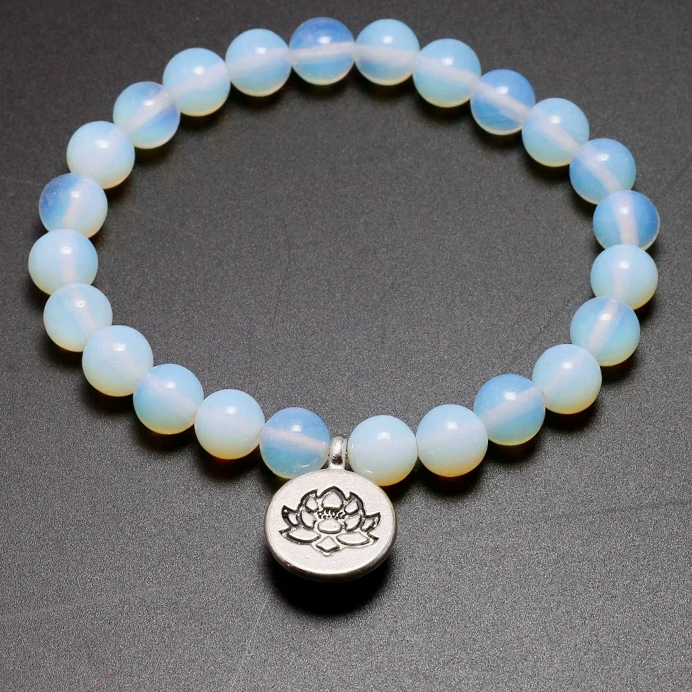 White Moonstone Buddha Pendnet Lotus Strand Beaded Bracelet For Women and Men Energy Healing Handmade Yoga Jewelry designer