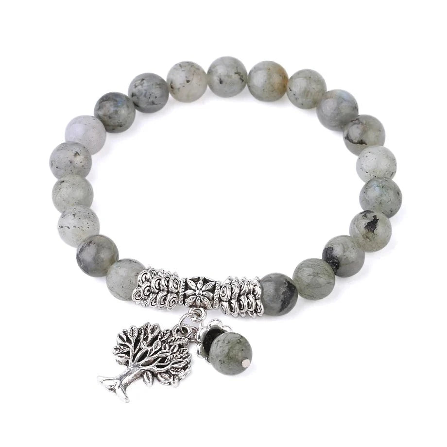 Natural Labradorite Spectrolite Bracelet with Tree of Life Charm