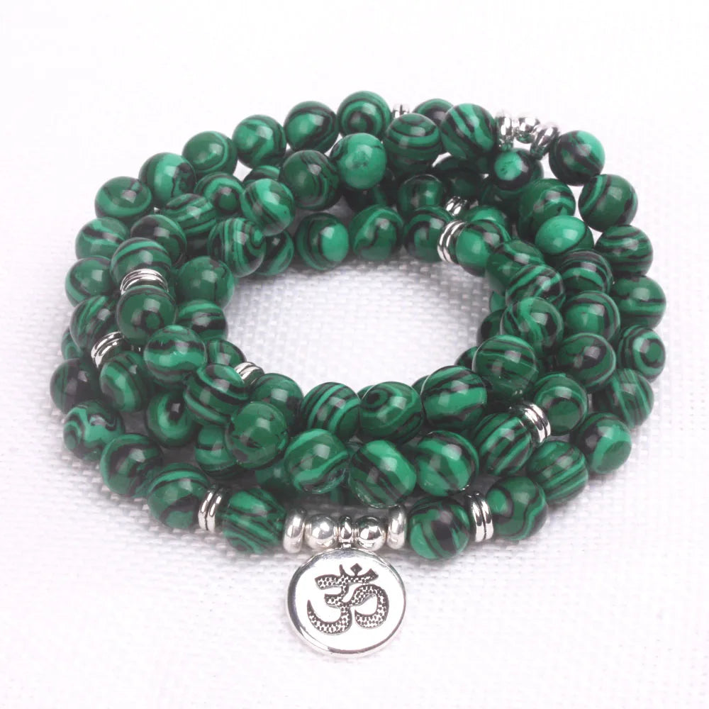 Marvellous Malachite Chakra Mala Beads with Charm