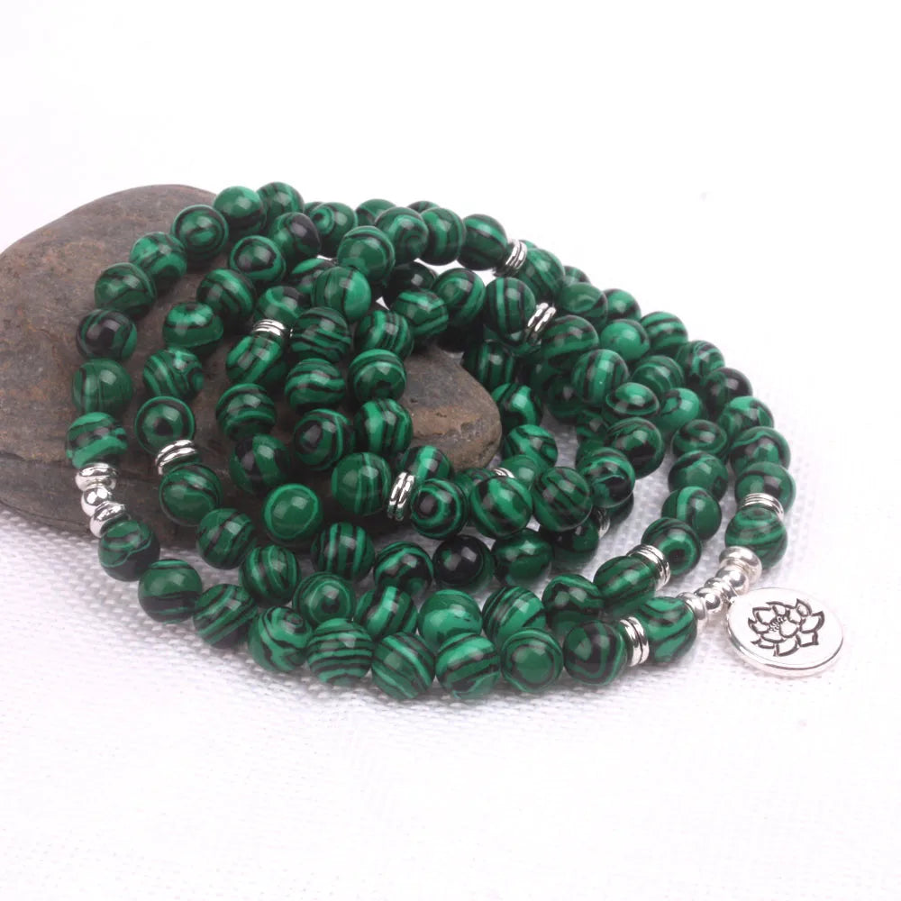 Marvellous Malachite Chakra Mala Beads with Charm