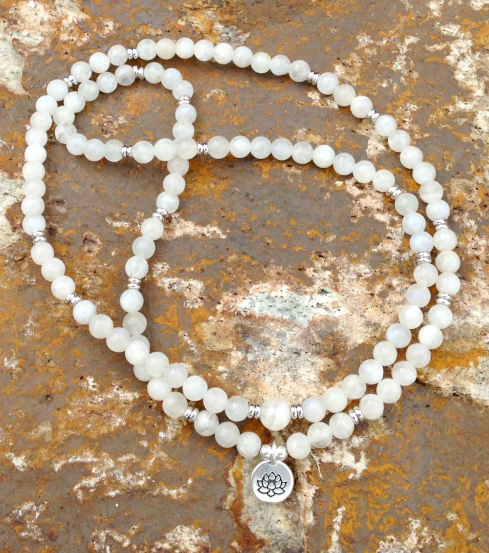 Moonstone Feminine Energy, Intuition & New Beginnings Mala Beads with Charm