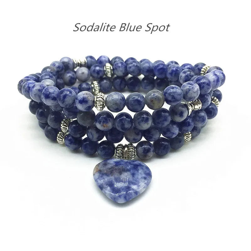 Natural Semi Precious Stones & Crystal Mala Beads with Charm