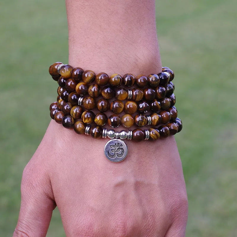 Tiger's Eye Mala Beads with Charm