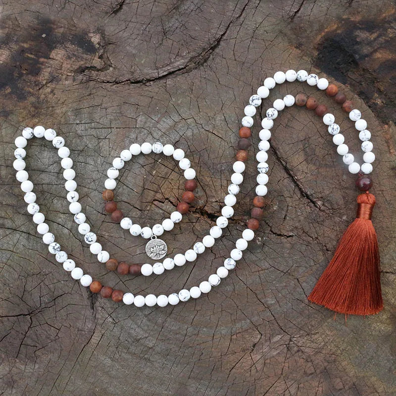 Howlite, Antique Onyx, Mala Bead Necklace