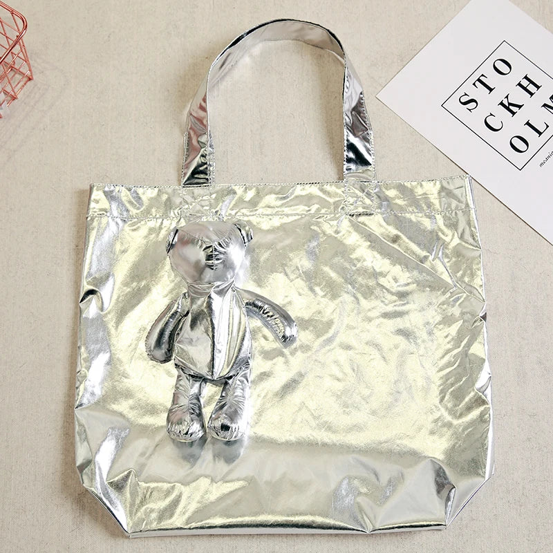 Eco-Friendly Silver Bear Waterproof Reusable Shoulder Shopping Bag