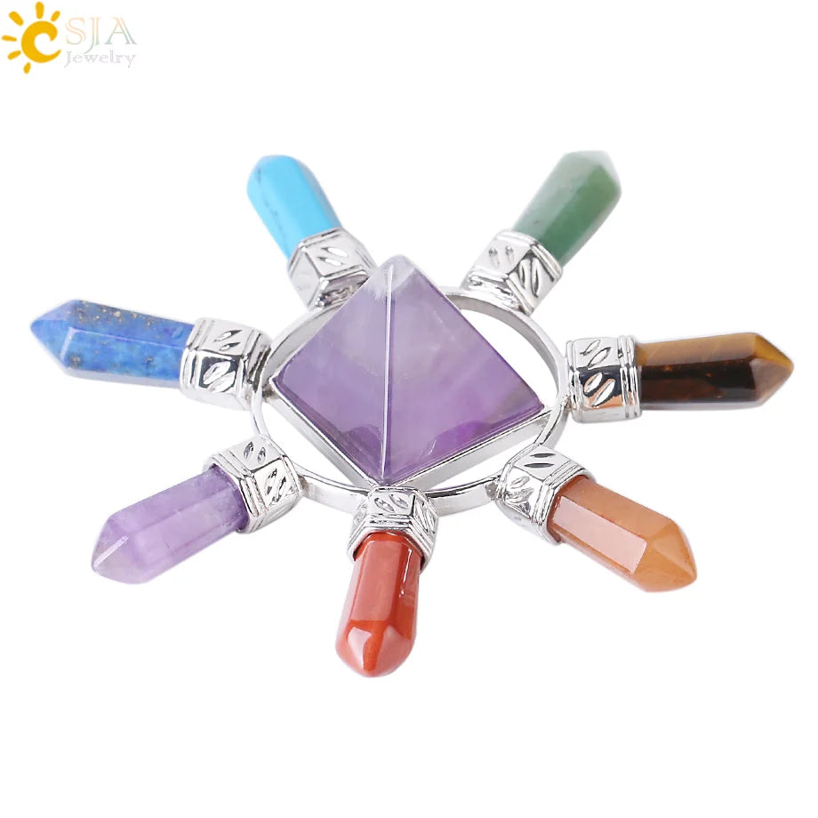 7 Chakra Natural Stone Meditation Crystal Pyramid Hexagonal Prism