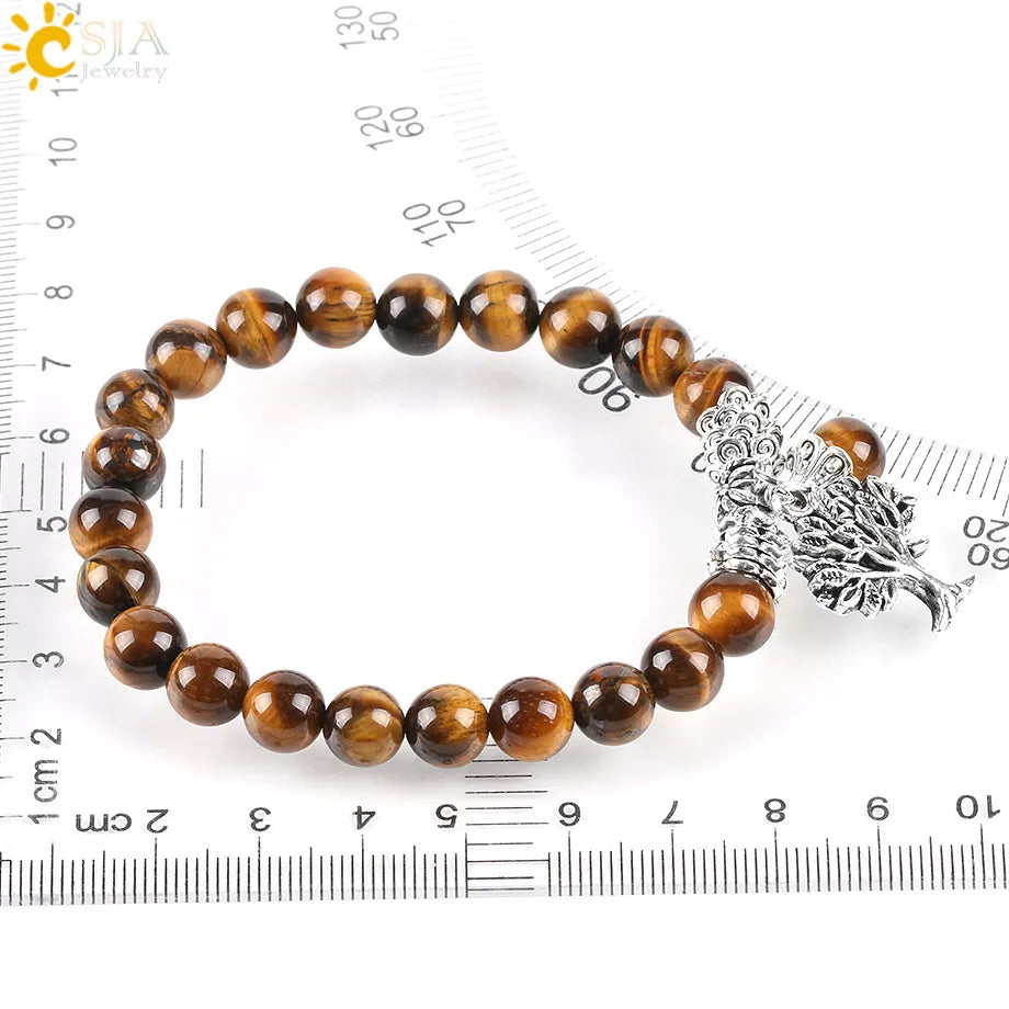 Natural Tiger's Eye Bracelet with Tree of Life Charm Life with Energy for Luck