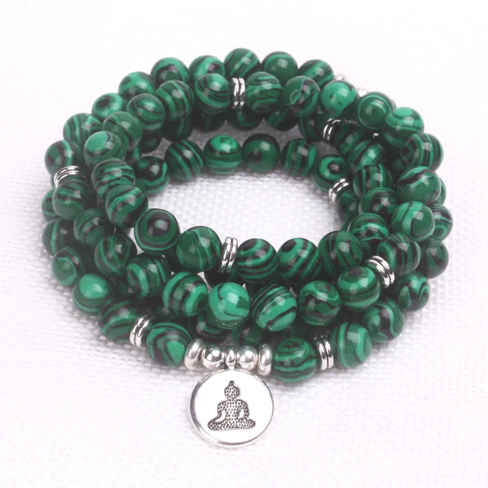 Marvellous Malachite Chakra Mala Beads with Charm