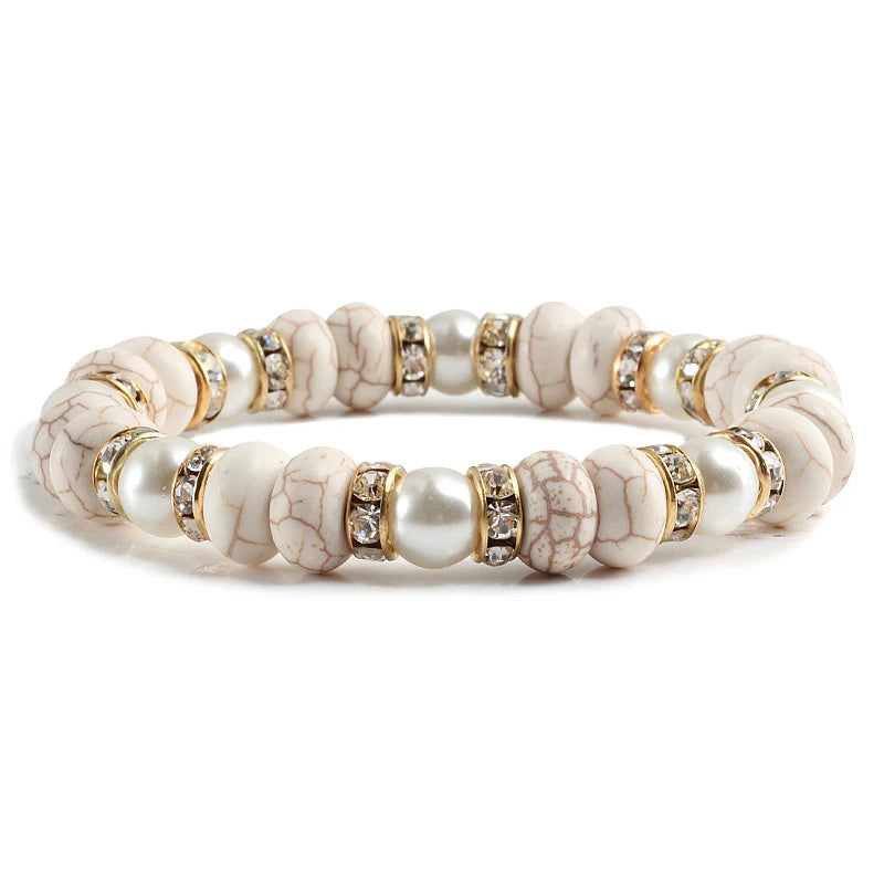 Natural Stone, Crystal & Pearl Bead Bracelet