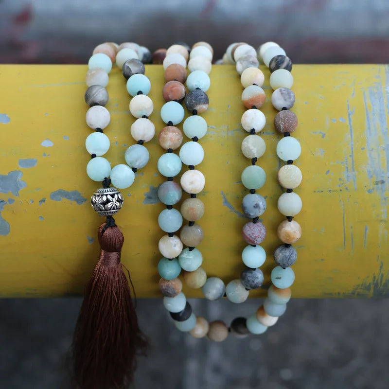 Matte Amazonite Mala Beads with Tassel