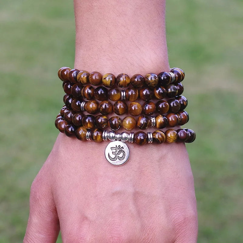 Tiger's Eye Mala Beads with Charm