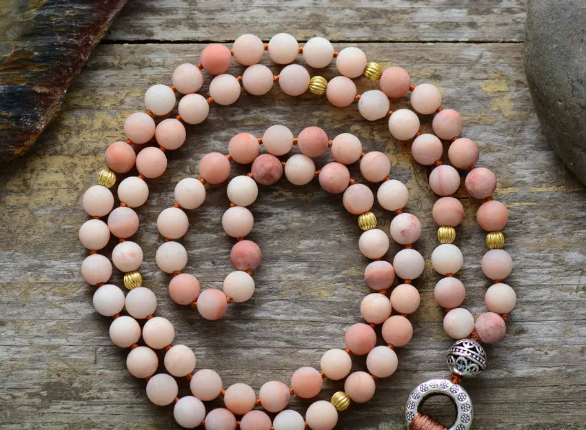 Vintage Design Frosted Natural Stone Mala Beads with Tassel