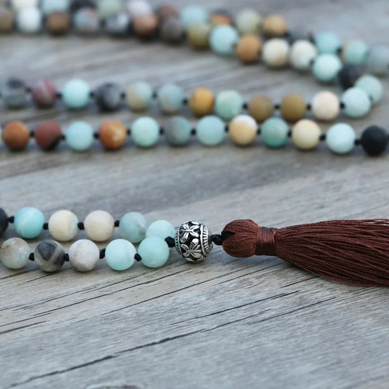 Matte Amazonite Mala Beads with Tassel