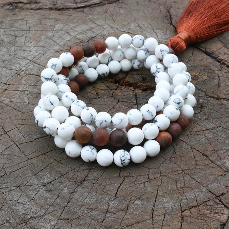 Howlite, Antique Onyx, Mala Bead Necklace