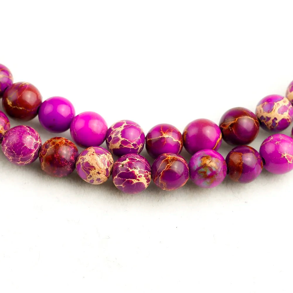 Natural Purple Sea Sediment Stone Mala Beads with Charm