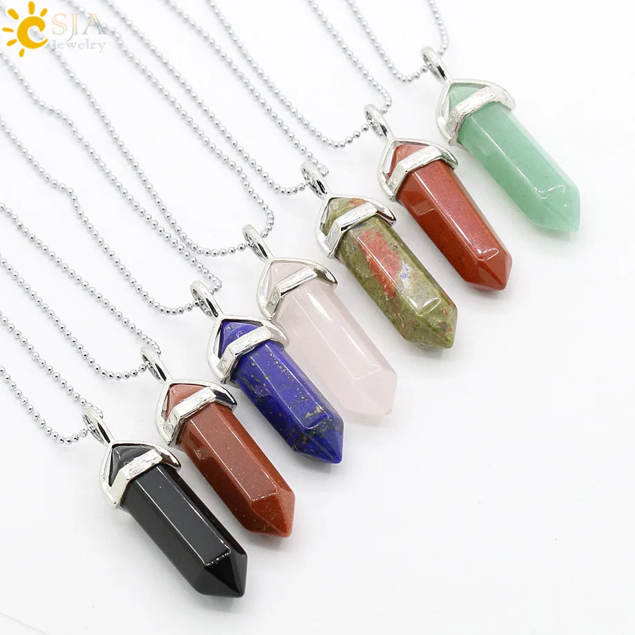 Natural Crystal Hexagonal Amulet Silver Necklace