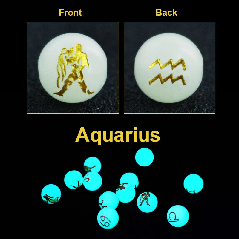 Aquarius 12 Constellation Star Sign Glow in the Dark Mala Beads - Celestial-inspired Meditation Accessories for Enhanced Practice