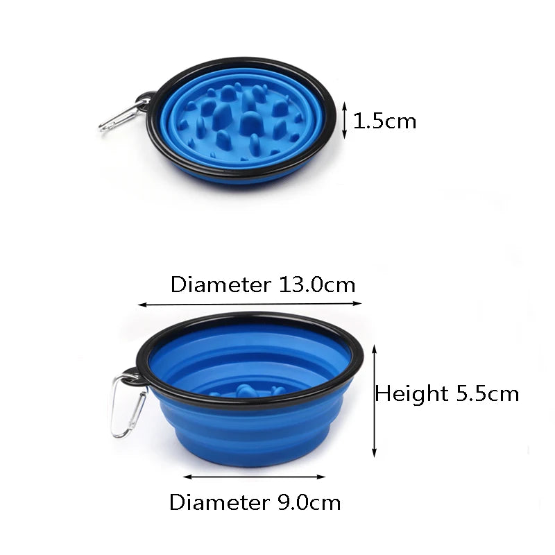 Eco-Friendly Silicone Travel Slow Food Bowl for Pets, Collapsable with Buckle