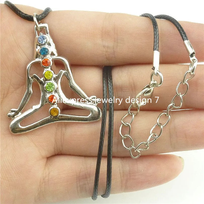 Multicolor Chakra Meditation Pendant Leather Necklace