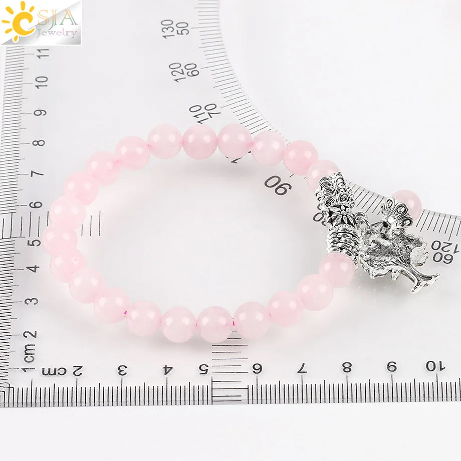 Natural Pink Quartz Diffuser Bracelet with Tree of Life Charm