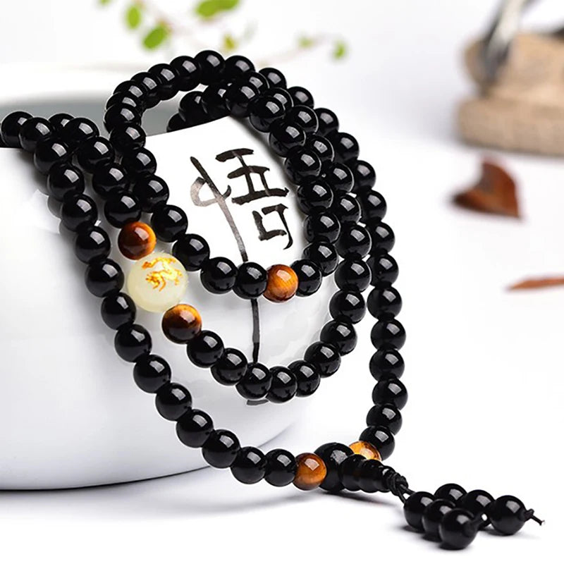 Black Dragon Buddha Handmade Glow in the Dark Mala Beads