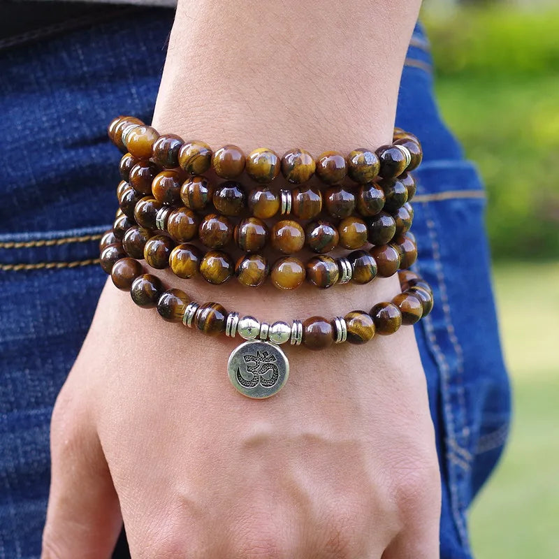 Tiger's Eye Mala Beads with Charm