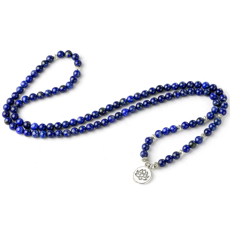 Natural Lapis Lazuli Mala Beads with Tibetan Healing Charms