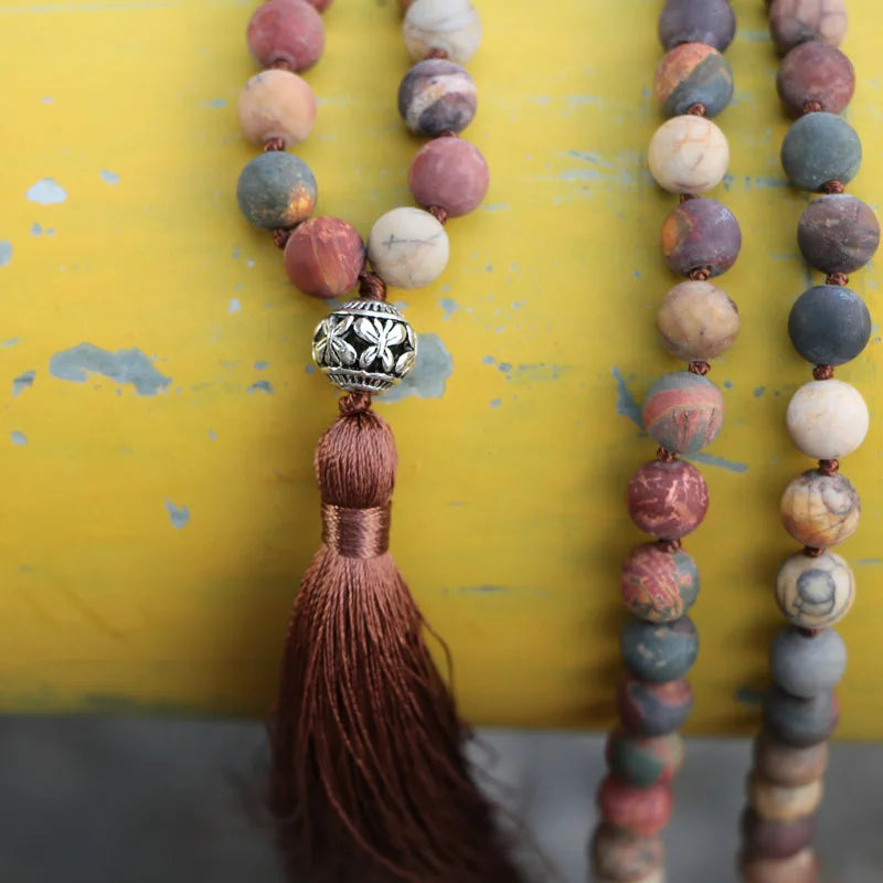 Matte Natural Stone Mala Beads with Tassel